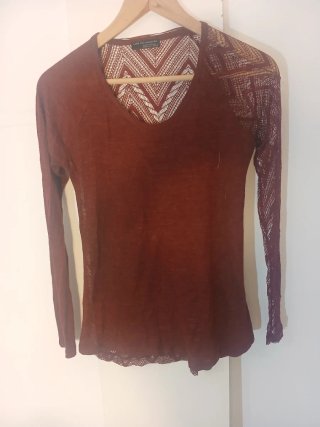 Camiseta Zara W&B Granate Encaje Talla S