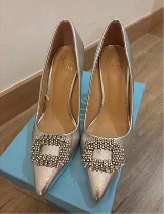 Zapatos tacón Alma en Pena plateados