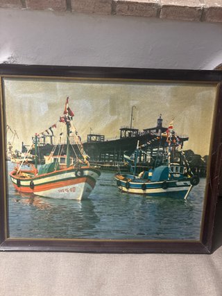 Cuadro antiguo Puente Huelva barcos