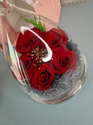 Angelo con Fiori Stabilizzati in vetro Idea Regalo