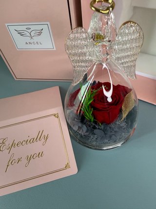 Angelo con Fiori Stabilizzati in vetro Idea Regalo