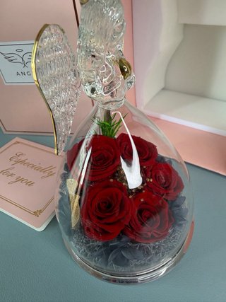 Angelo con Fiori Stabilizzati in vetro Idea Regalo