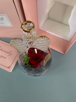 Angelo con Fiori Stabilizzati in vetro Idea Regalo
