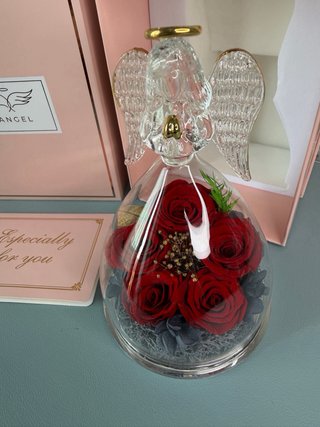Angelo con Fiori Stabilizzati in vetro Idea Regalo