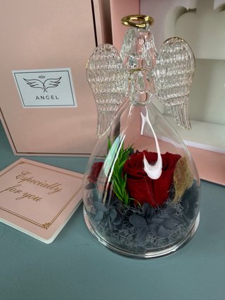 Angelo con Fiori Stabilizzati in vetro Idea Regalo