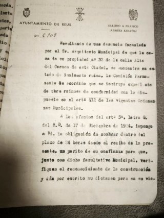 Expediente Ayuntamiento de Reus 1942 –