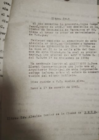 Expediente Ayuntamiento de Reus 1942 –