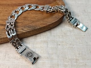 Pulsera Plata 925, Rodio, eslabón grueso.