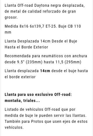 Llantas OFF-ROAD Daytona Negra 8x16 ET-25
