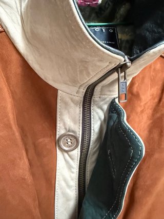 Cazadora de Piel Beige y Marrón