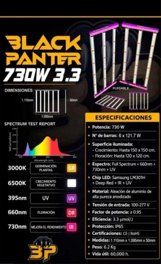 Luz LED Black Panther 730W 3.3 IR + UV