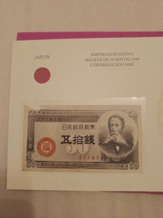 Billete 50 Sen Japón 1948 Emperador Showa