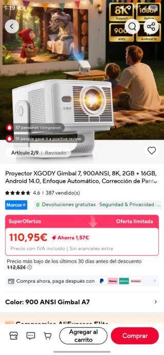 PRECINTADO Proyector Xgody Gimbal 7
