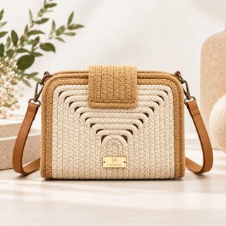 Bolso Bandolera Rafia Beige Camel Mujer Boho Chic