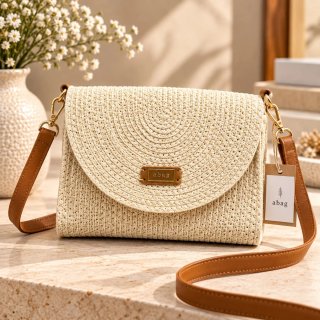 Bolso Bandolera Beige Crochet Mujer Marrón Casual