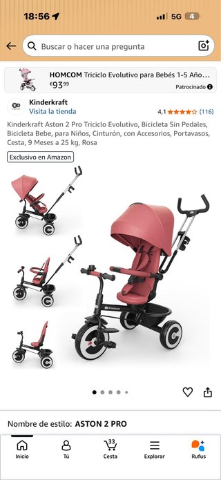 Triciclo Kinderkraft Aston Rosa