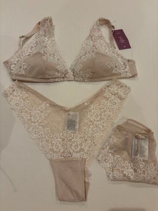Conjunto lencería H&M encaje beige talla L
