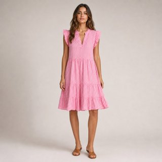 Vestido rosa y blanco con rayas