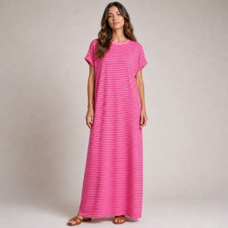 Vestido largo de rayas rosas