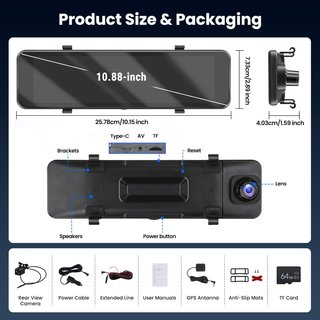 HIKITY Espejo Retrovisor Dash Cam 10,8'' 4K WiFi