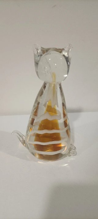 Gatto Vetro Soffiato Artigianale Oro Trasparente