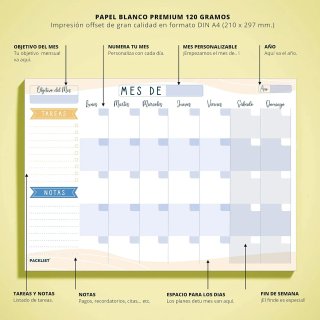 Planificador Mensual, Organizador Mes Vista A4