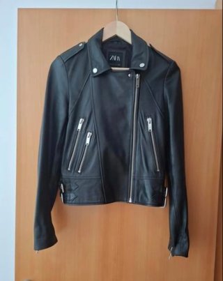 Cazadora Biker Piel Negra Zara