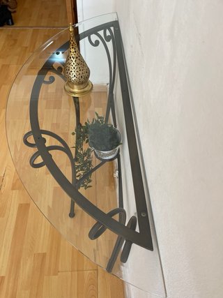 Tavolo Consolle Semicircolare in Metallo e Cristallo