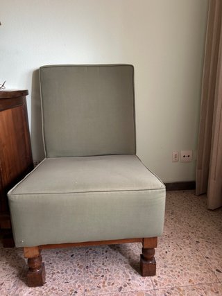Juego 4 sillones tela y madera