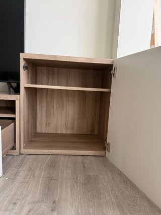 Mueble TV comedor madera y blanco