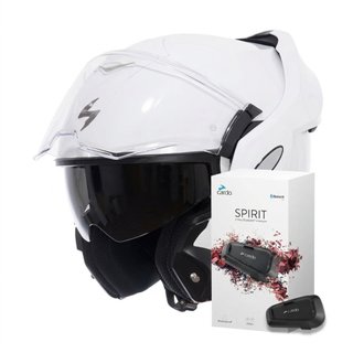 Casco Scorpion Exo Tech Evo Blanco + Cardo Spirit
