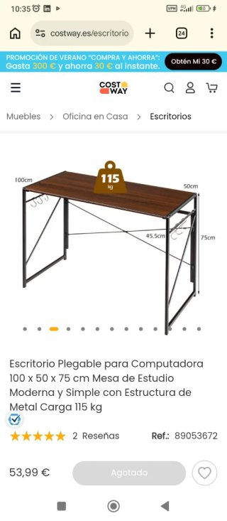 Escritorio Plegable Costway 100x50cm