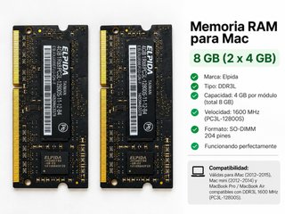 RAM Elpida 8GB (2x4GB) DDR3 1600 MHz para Mac