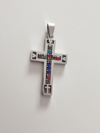 Colgante Cruz con Piedras de Colores