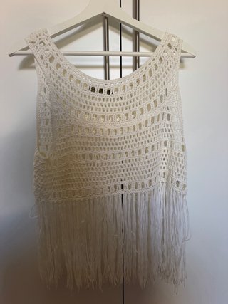 Chaleco Crochet Sfera Blanco con Flecos