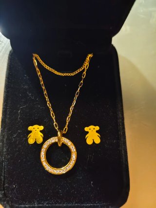 Conjunto Acero Baño Oro Oso y Aro