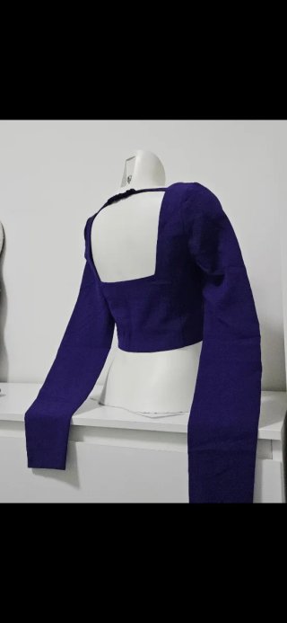 Top Zara viola manica lunga scollo quadrato