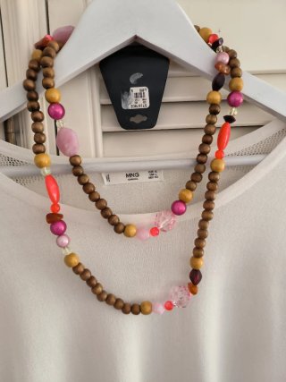 Collar largo cuentas de madera y abalorios