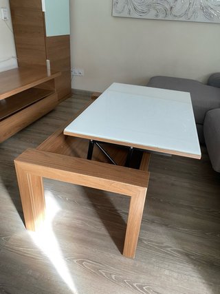 Mesa de centro elevable madera y cristal