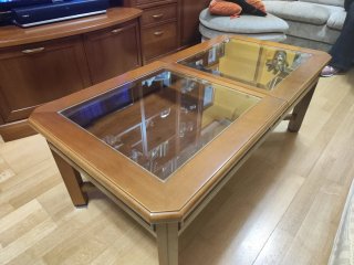 Mesa de centro madera maciza con cristal