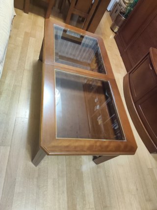 Mesa de centro madera maciza con cristal