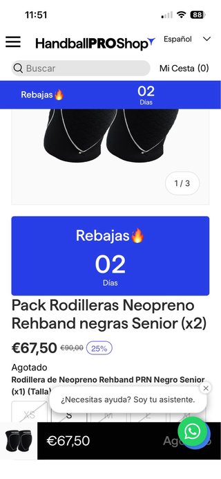 2 Rodilleras Rehband Neopreno Negras Talla XS