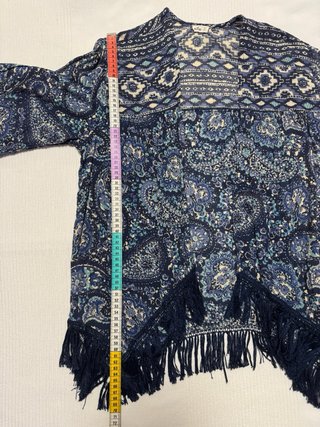 Chaqueta Boho Azul Estampada con Flecos Hollister