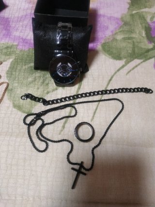 Set de Reloj, Cadena y Anillo Negro