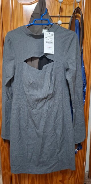 Vestido Corto Zara Gris Talla M