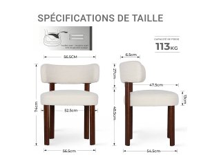 Set di 2 Sedie da Pranzo in Legno e Tessuto Beige (Nuovo)