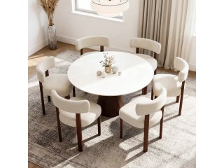 Set di 2 Sedie da Pranzo in Legno e Tessuto Beige (Nuovo)