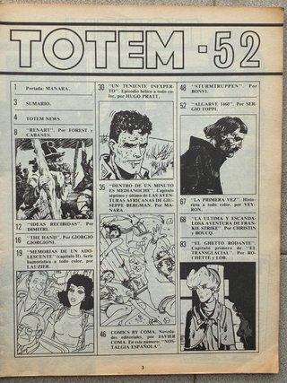 TOTEM nº52 Portada Milo Manara, Hugo Pratt y Toppi