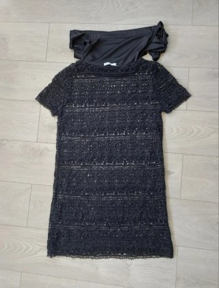 Mango Talla M/L - Vestido Calado Negro