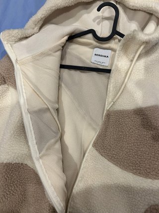 Chaqueta Polar con Capucha Blanco y Beige